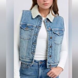 Judy Blue Shearling‎ Lined Denim Vest small layered streetwear transitional